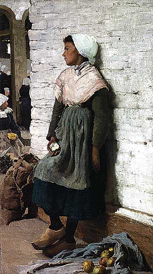 Edward E. Simmons - Eine Ecke des Marktes (1883) - Öl auf Leinwand - 83x48cm - Private Sammlung