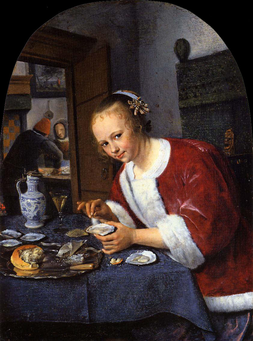 Jan Steen - Girl offering Oysters - 1658 - Oil on Panel - The Mauritshuis, The Hague