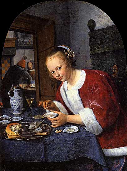 Jan Steen - Girl offering Oysters - 1658 - Oil on Panel - The Mauritshuis, The Hague