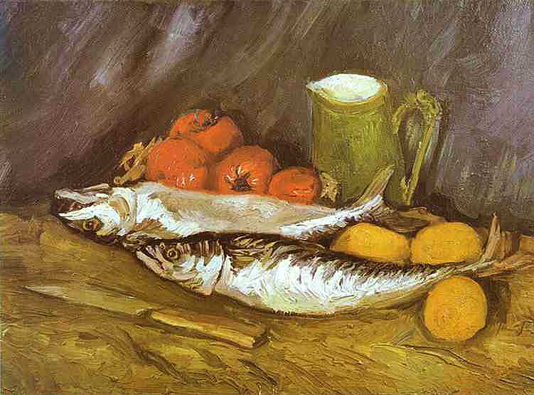 Vincent van Gogh - Stilleben mit Makrelen, Zitronen und Tomaten