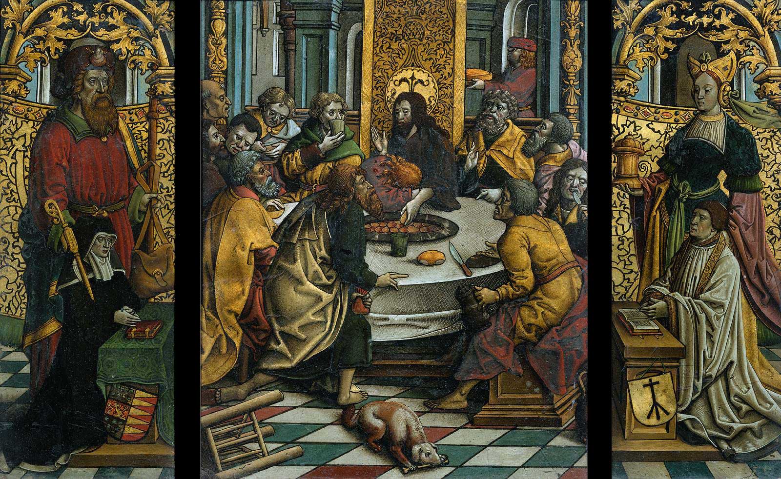 Jacob Van Oostsanen - Tryptych with the Last Supper - 1525 - Oil and goldleaf on glass - 42x39 resp. 45x19 cm - Rijksmuseum, Amsterdam