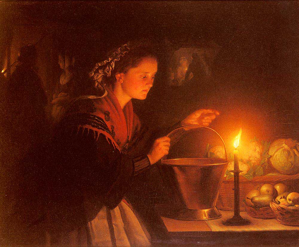 Petrus van Schendel - Marktszene bei Kerzenlicht - Öl auf Panel - 10x12cm - Private Sammlung