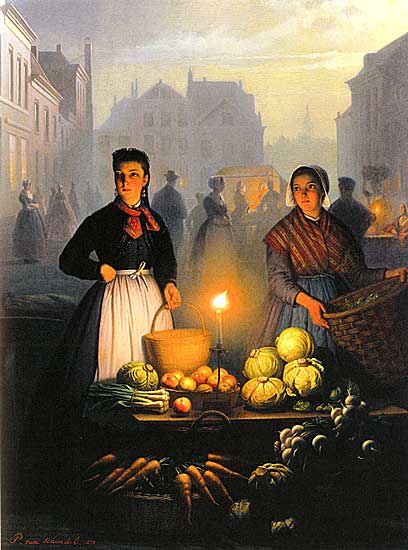 Petrus van Schendel - Marktstand bei Mondlicht (1870) - Öl auf Leinwand - 60x46 cm - Private Sammlung