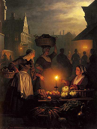 Petrus van Schendel - Nachtmarkt - Öl auf Panel - 69x52 cm - Private Sammlung