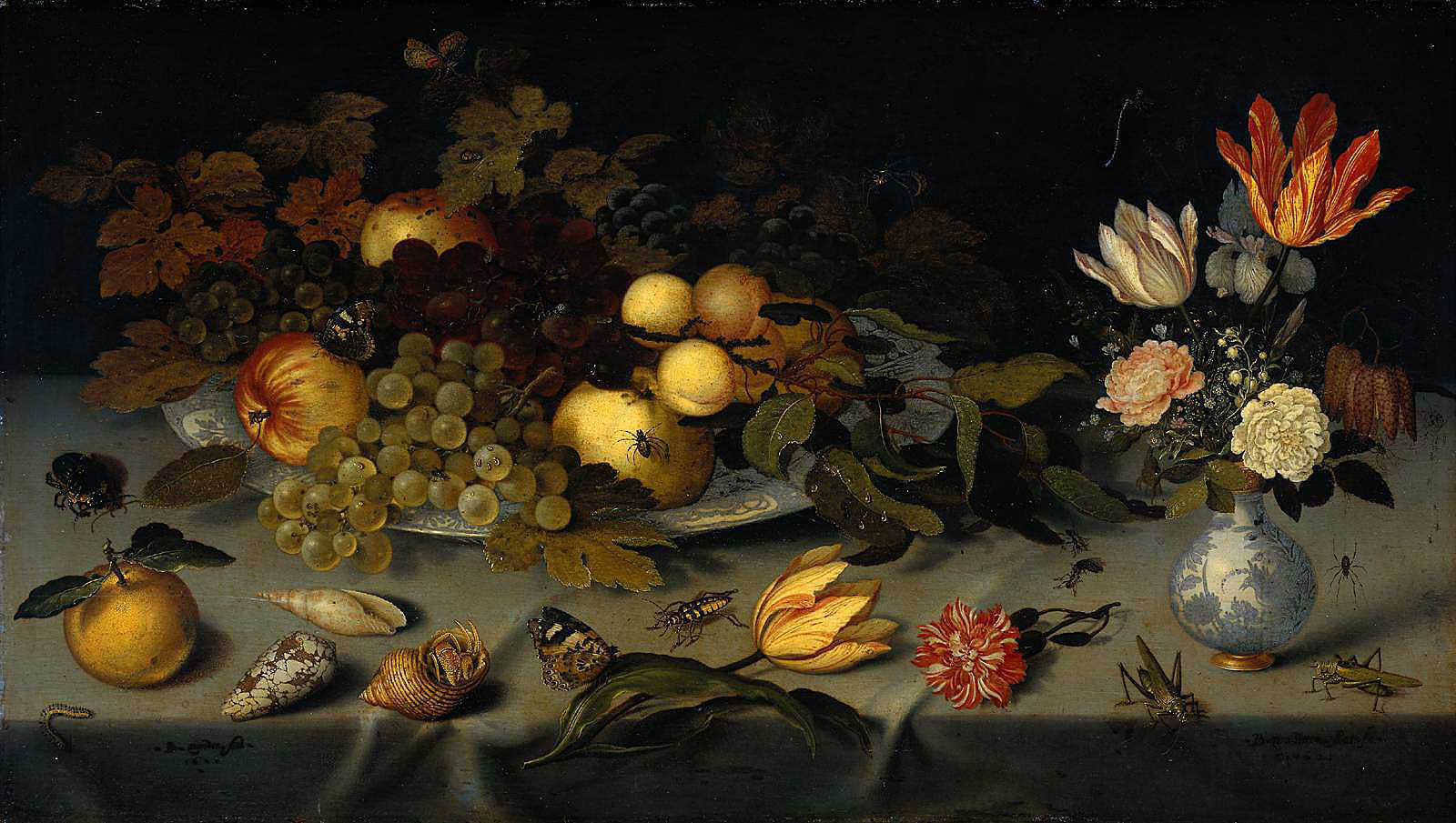 Balthasar van der Ast - Stilleben mit Früchten und Blumen (ca. 1620-21) - Öl auf Holz - 40x70 cm -Rijksmuseum, Amsterdam