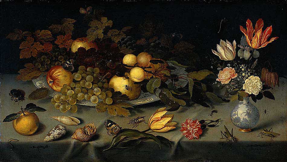 Balthasar van der Ast - Stilleben mit Früchten und Blumen (ca. 1620-21) - Öl auf Holz - 40x70 cm -Rijksmuseum, Amsterdam